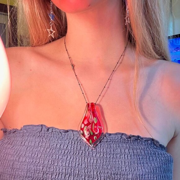 Jewelry - funky red glass teardrop pendant
